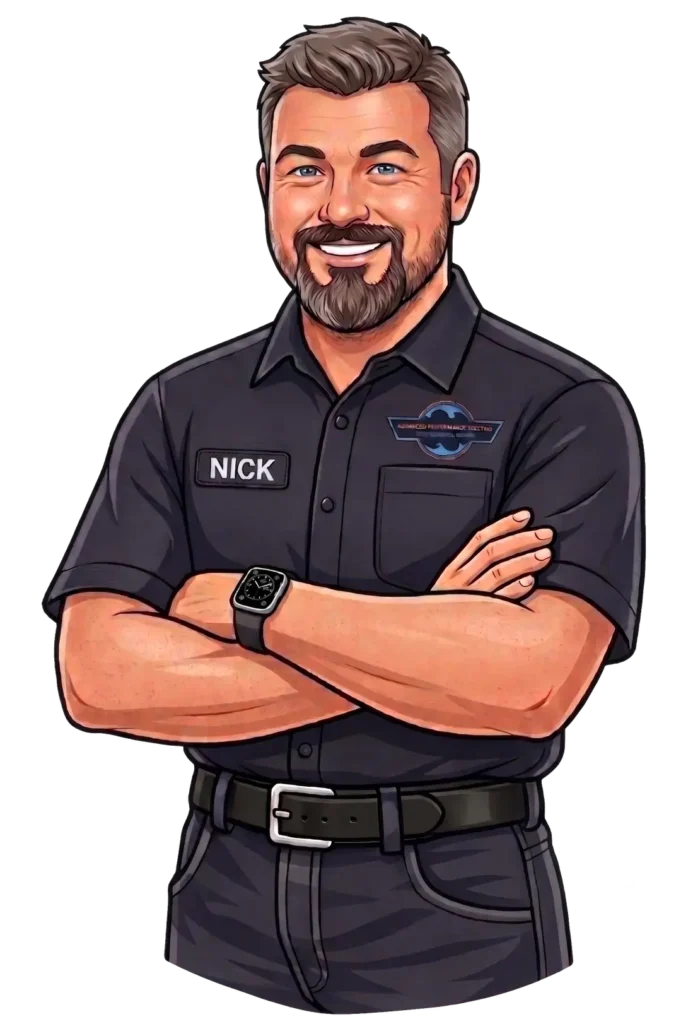 Smiling man in black work uniform