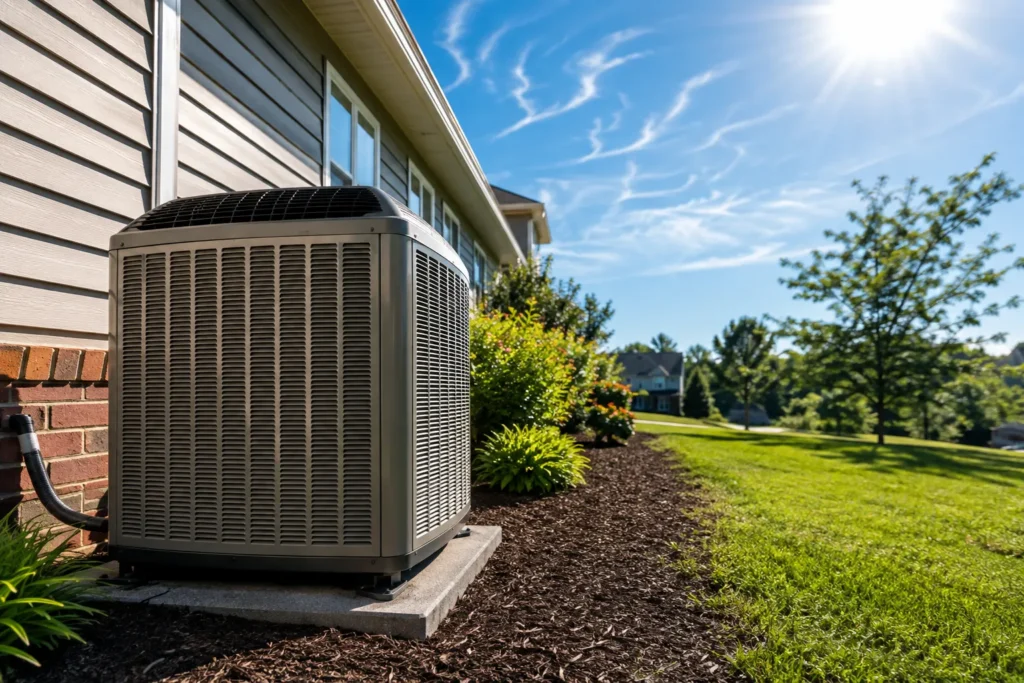 Outdoor air-conditioning unit beside a home.
